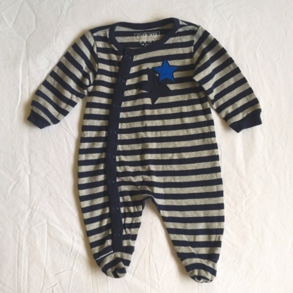 cherokee striped snap footie sleeper pajamas 3 months baby boy - Picture 1 of 6